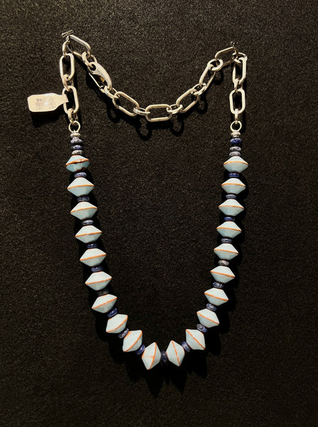 Baby Blue Bi-Cone Ceramic Beads Necklace
