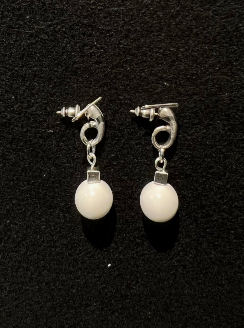 White Czech Opaque Glass Bead Earrings