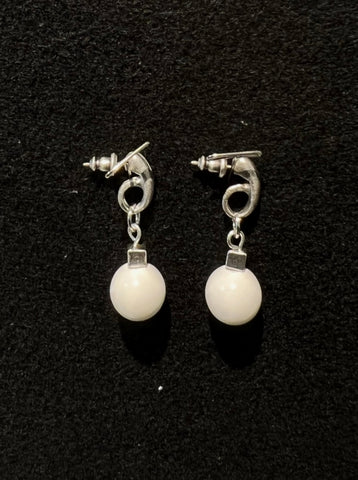 White Czech Opaque Glass Bead Earrings