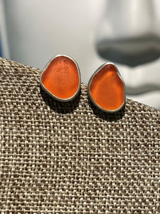 Orange Glass Simple Stud Earrings